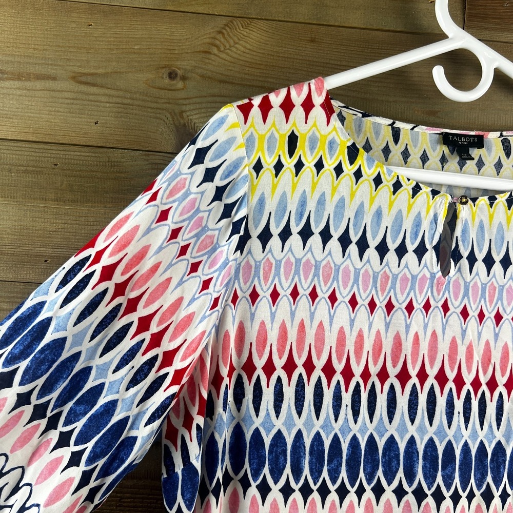 Talbots Womns Shirt 3/4 Sleeve Geometric Striped Colorful Blouse Size PL - Picture 4 of 8